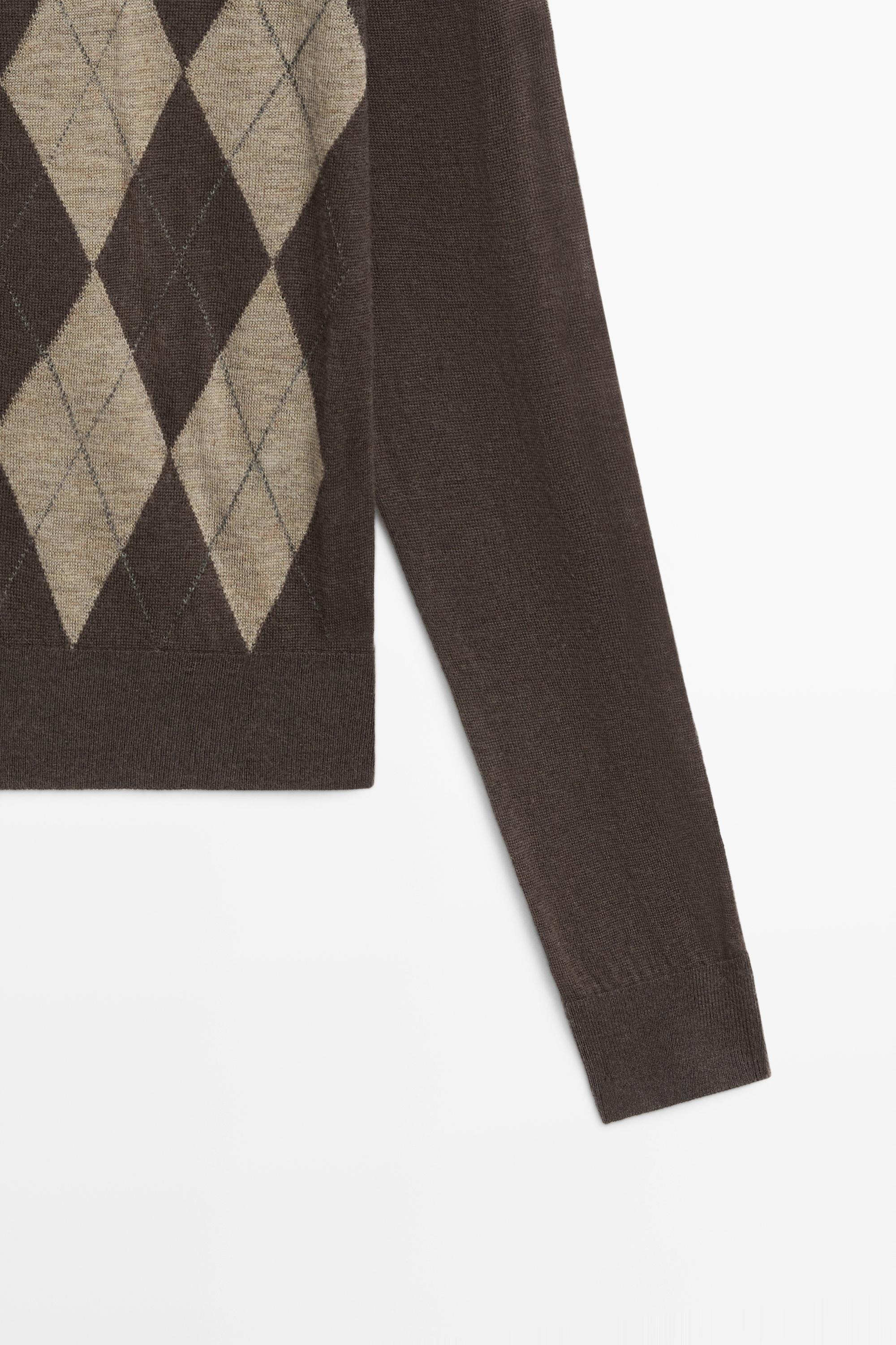 100% wool argyle knit cardigan